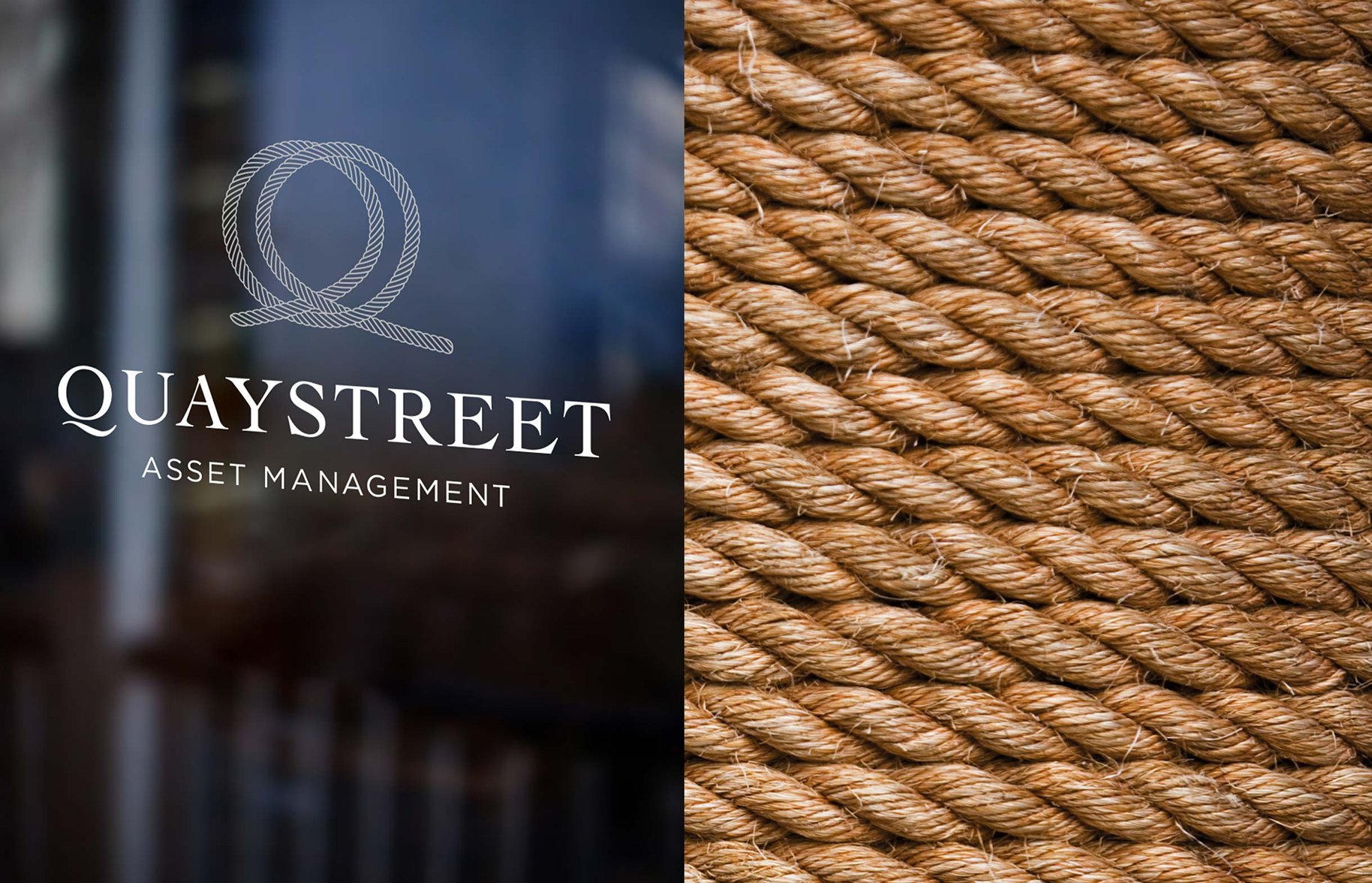 QuayStreet rope texture and logo on glass window