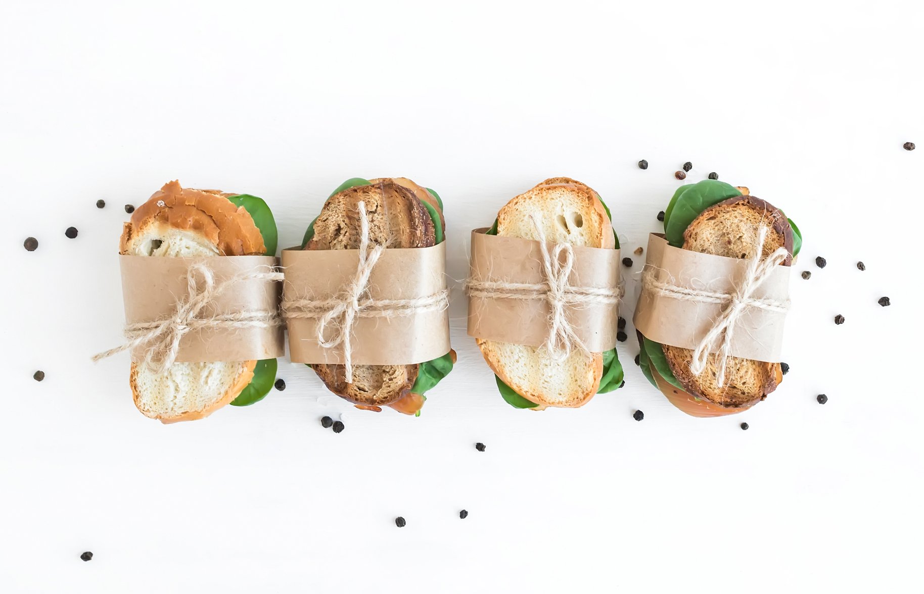 Santa Rosa chicken sandwiches tied in craft paper photography 