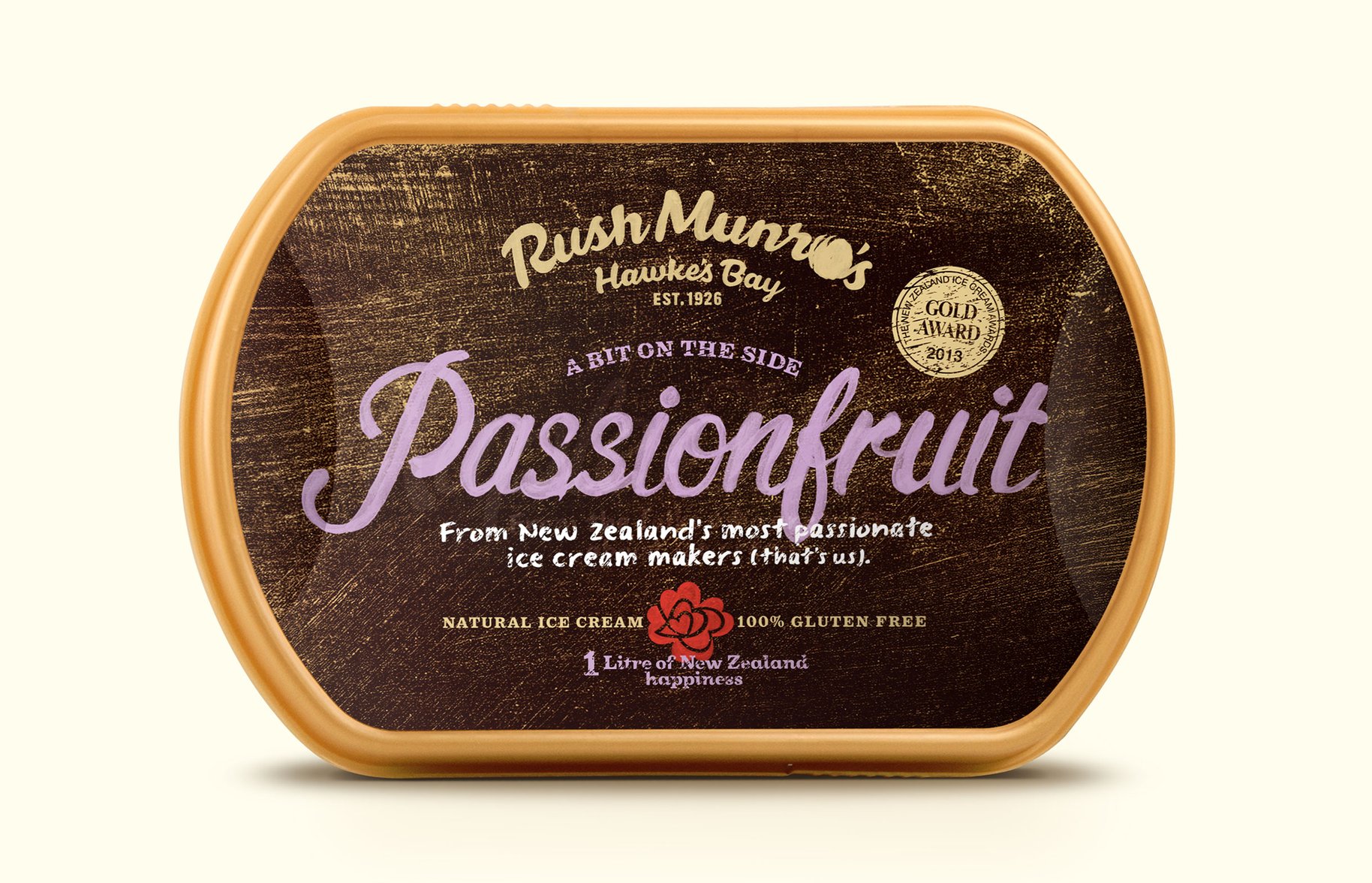Rush Munro's passionfruit ice cream packaging 