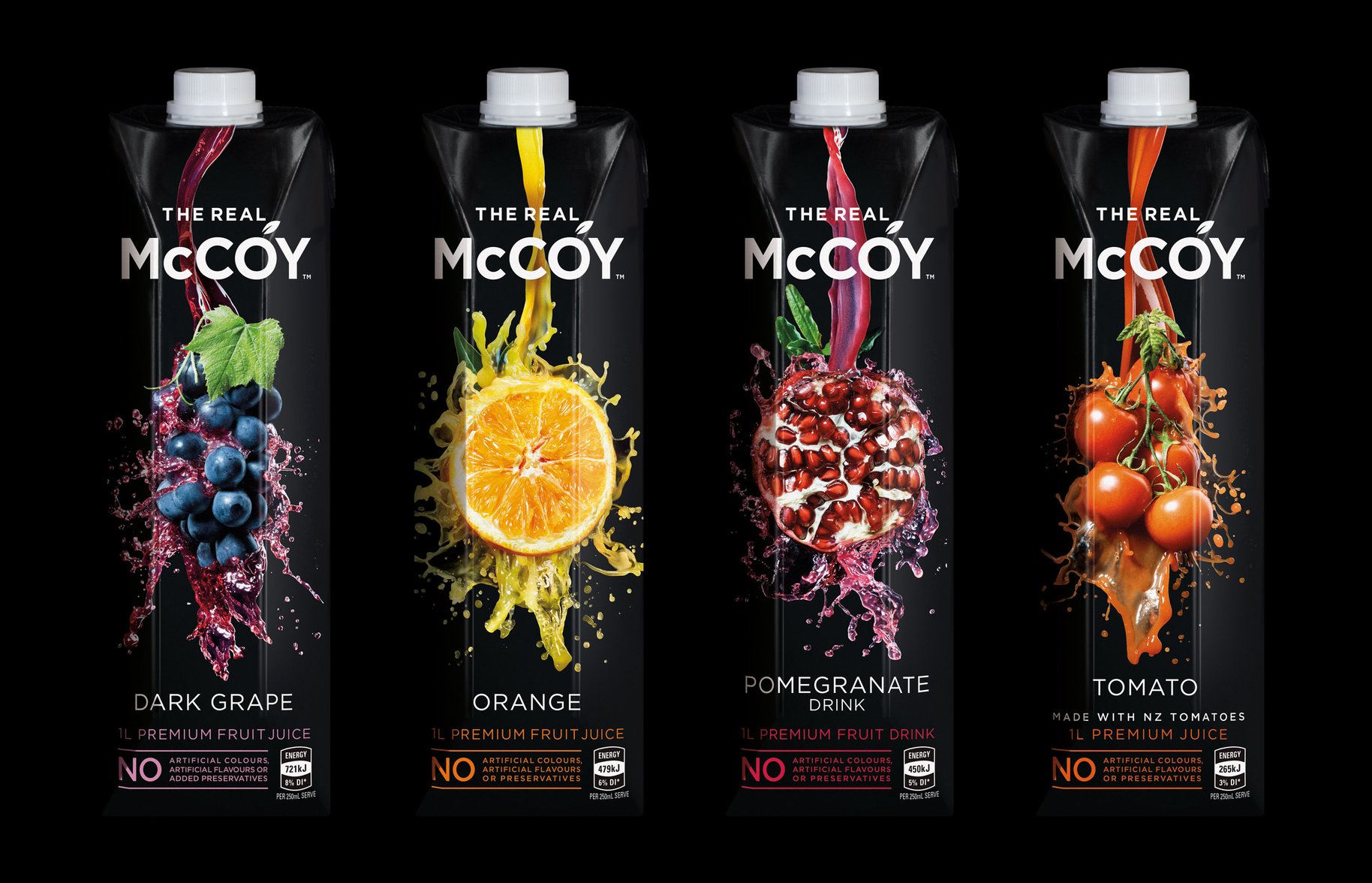 McCoy 1L tetra juice packaging lineup