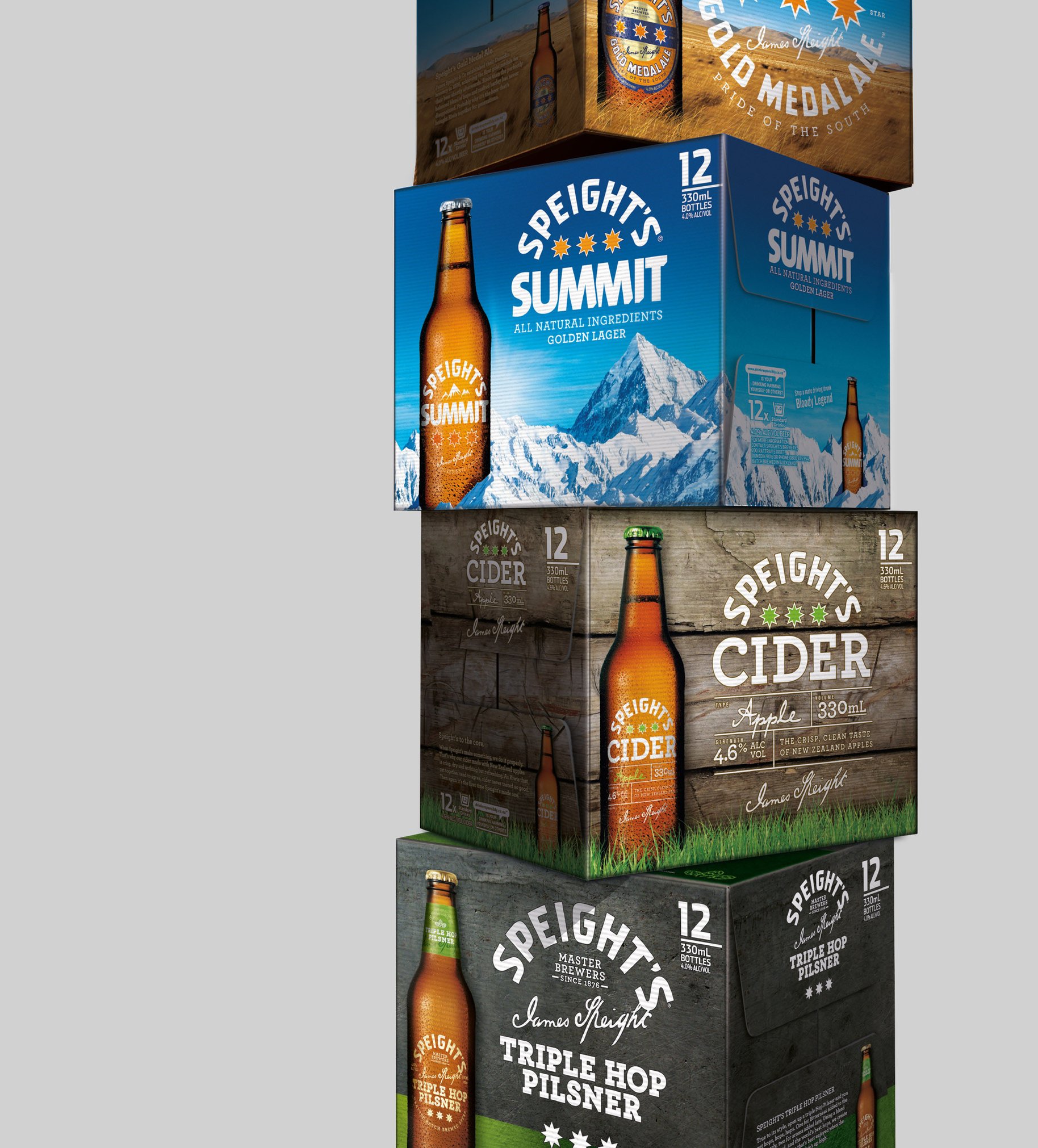 Speight's box packaging stacked render
