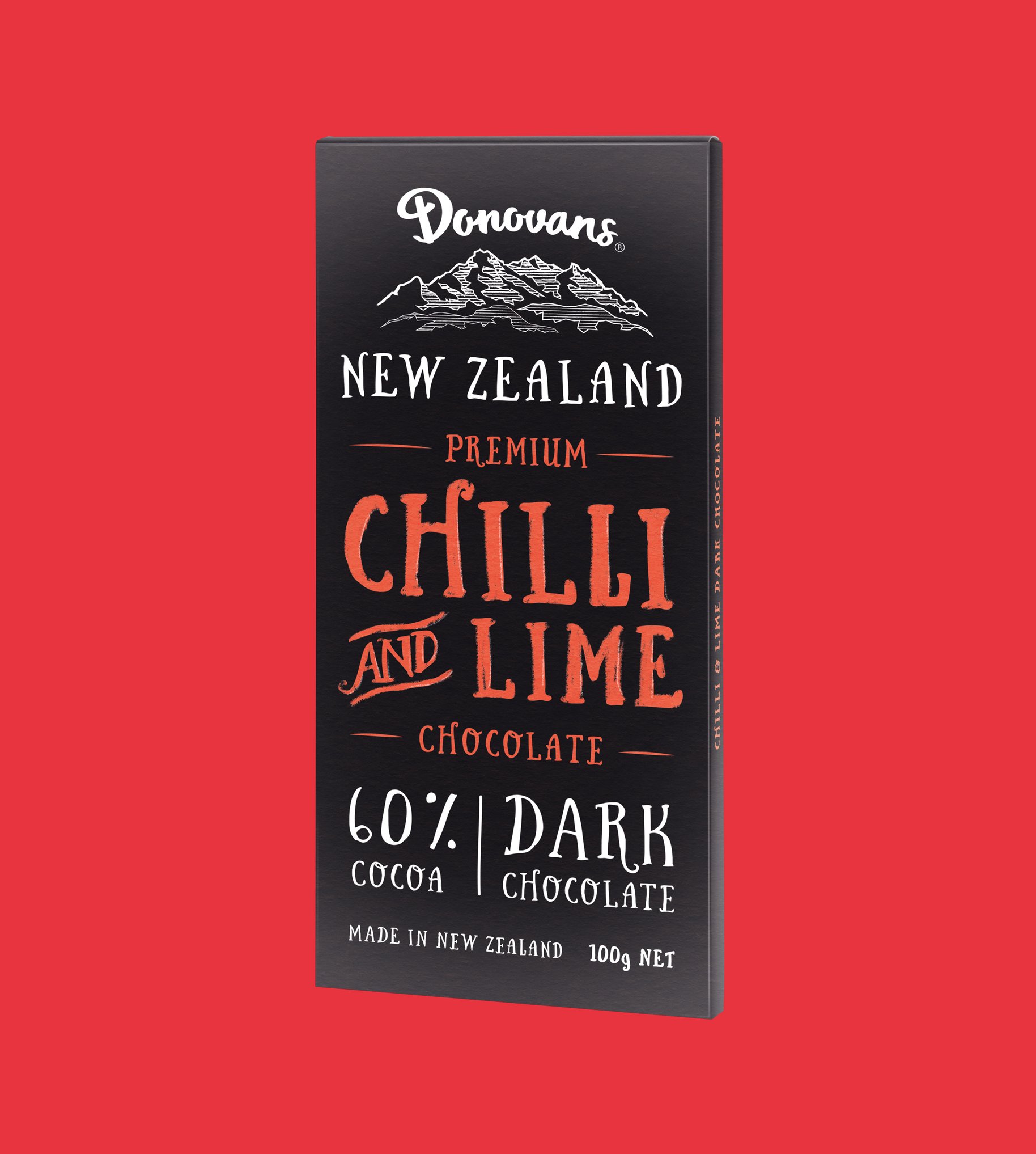 Donovans Chocolate chilli and lime block packaging